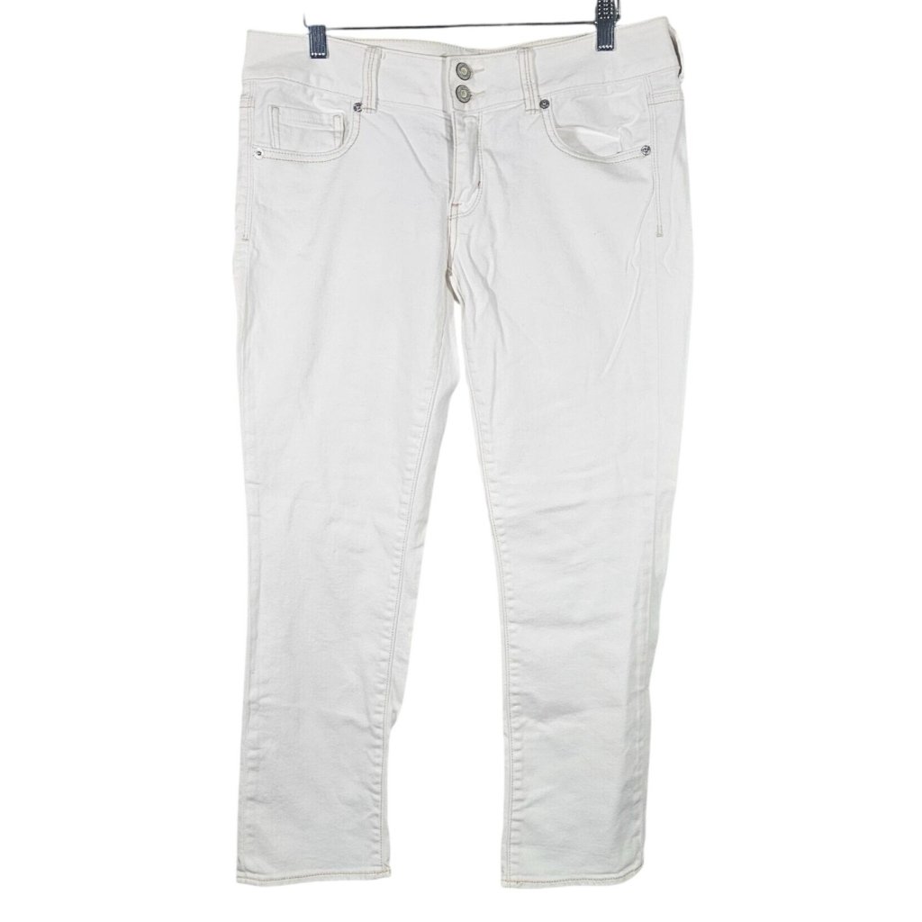 Vtg American Eagle White Stretch Skinny Jeans Size 8 Button Fly Crop Ankle